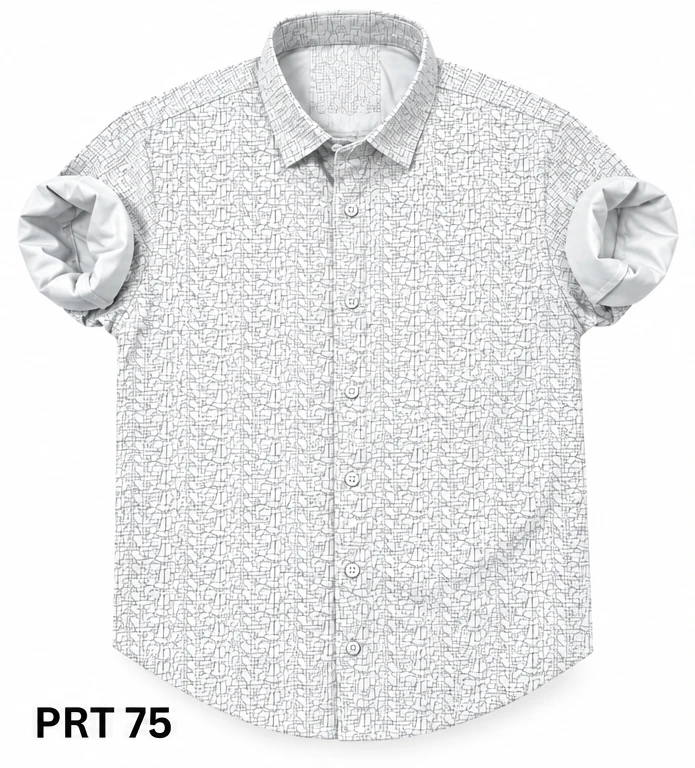 Casual printed  white shirt full sleeve-PRT 75
