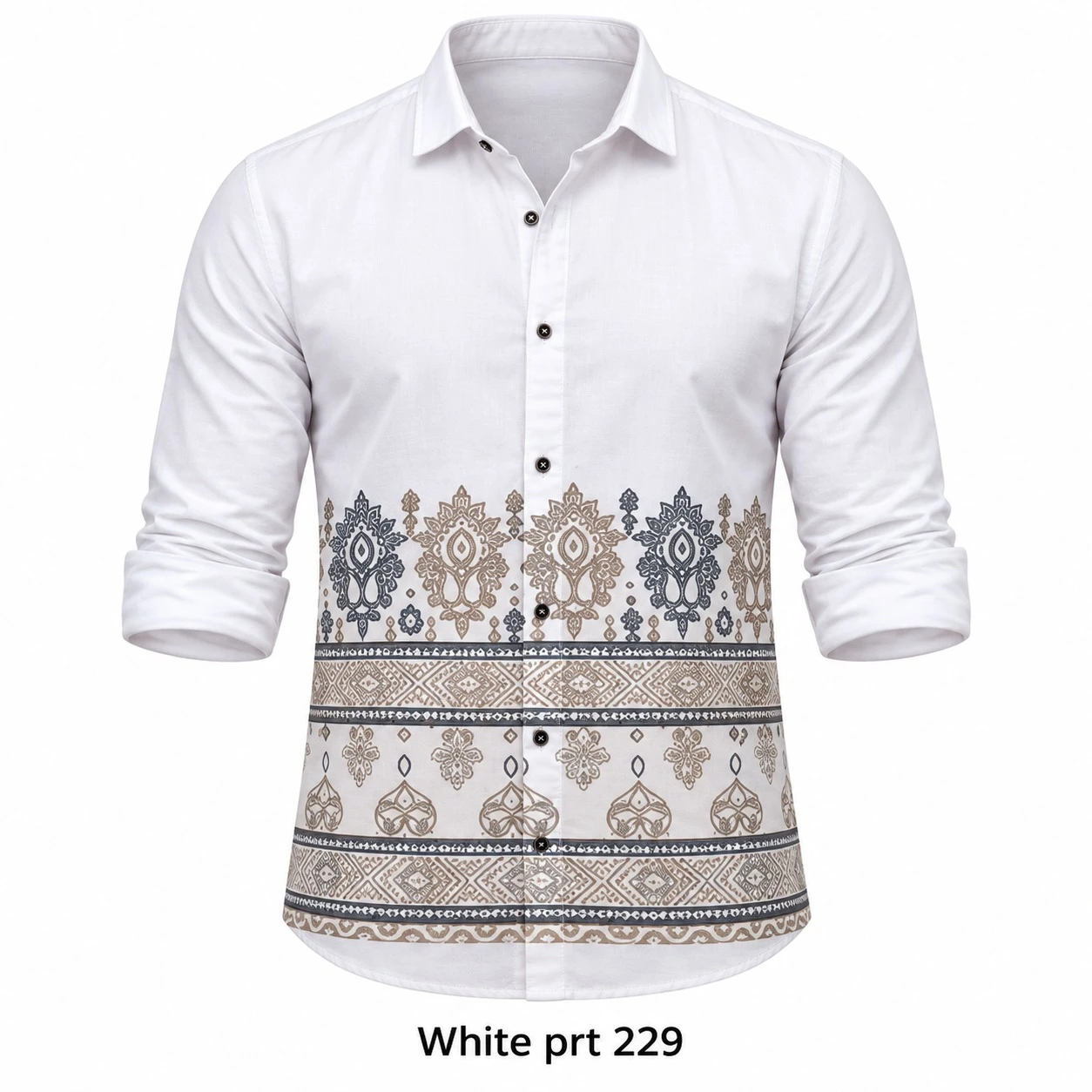 Casual printed white  shirt full sleeve -PRT 229