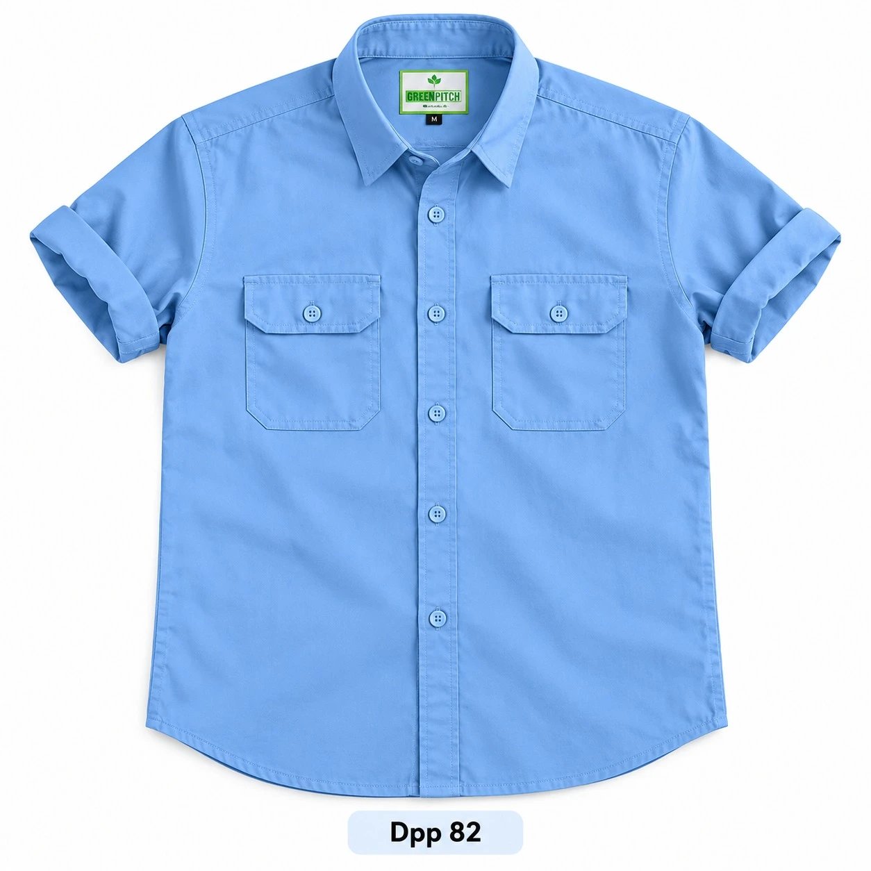 Trendy plain double pocket  sky blue shirt -DPP 82