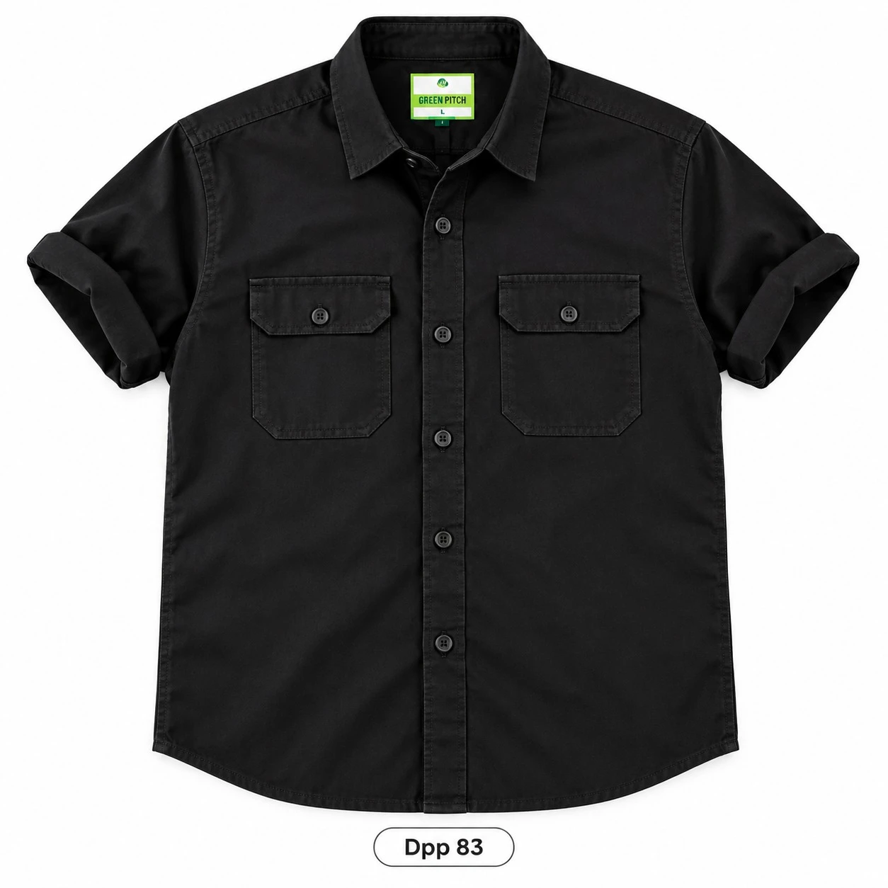 Trendy plain double pocket black  shirt -DPP 83