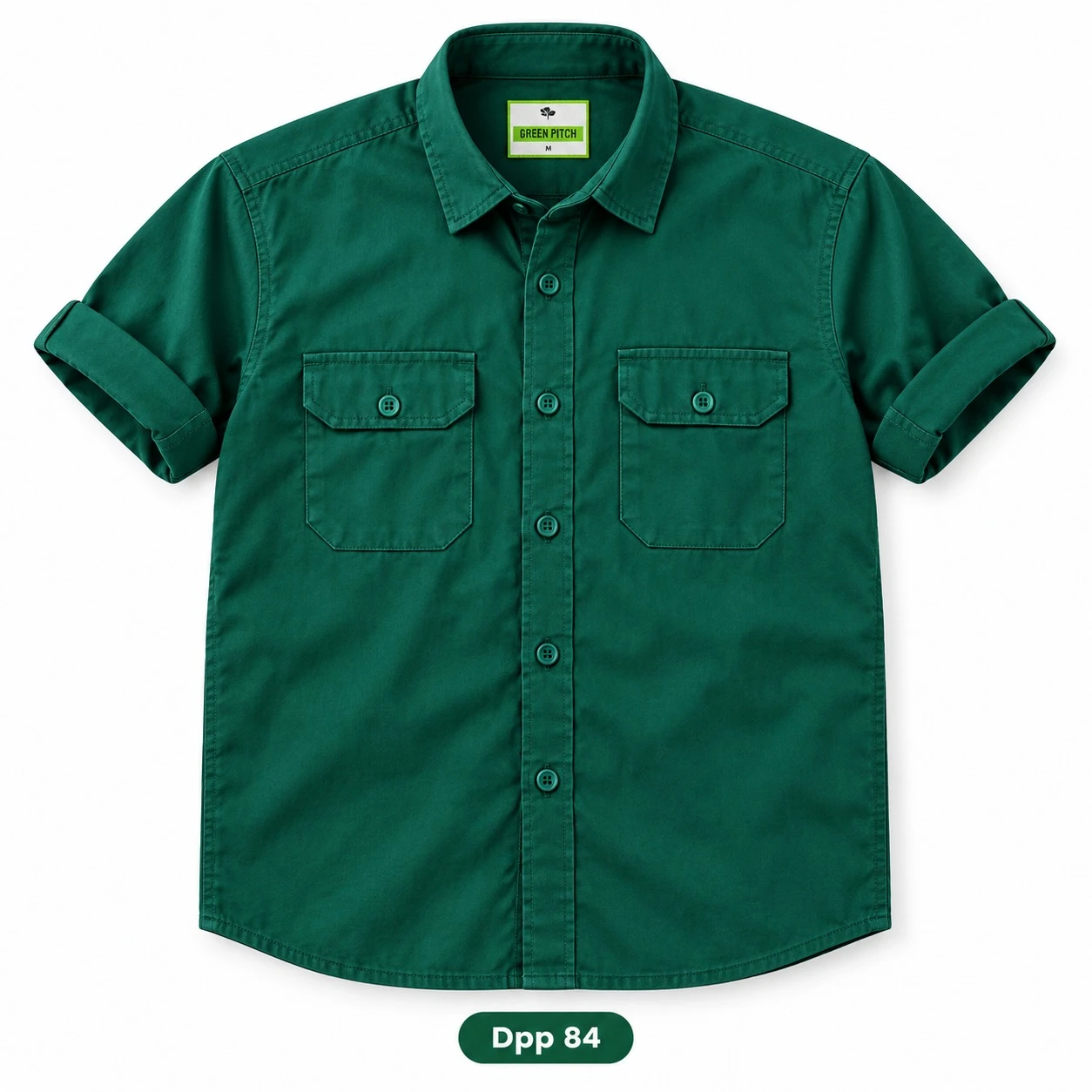 Trendy plain double pocket rama green  shirt -DPP 84