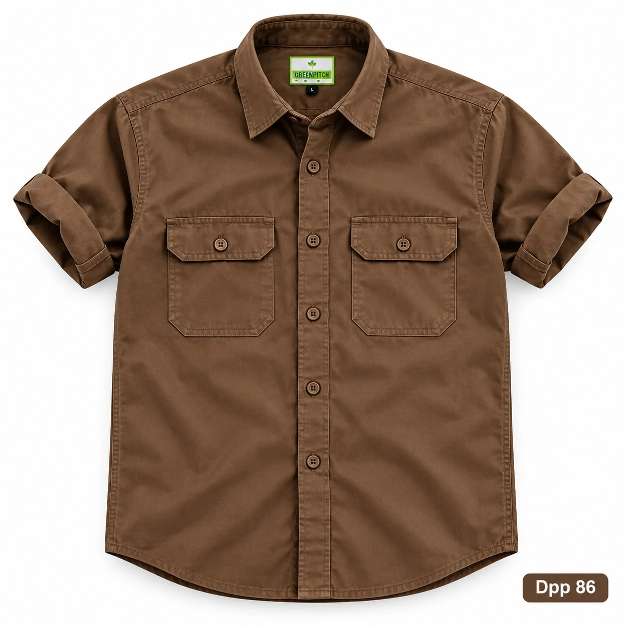 Trendy plain double pocket brown  shirt -DPP 86