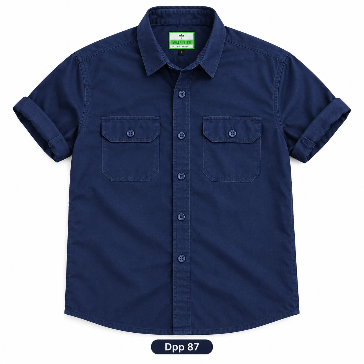 Trendy plain double pocket navy blue  shirt -DPP 87