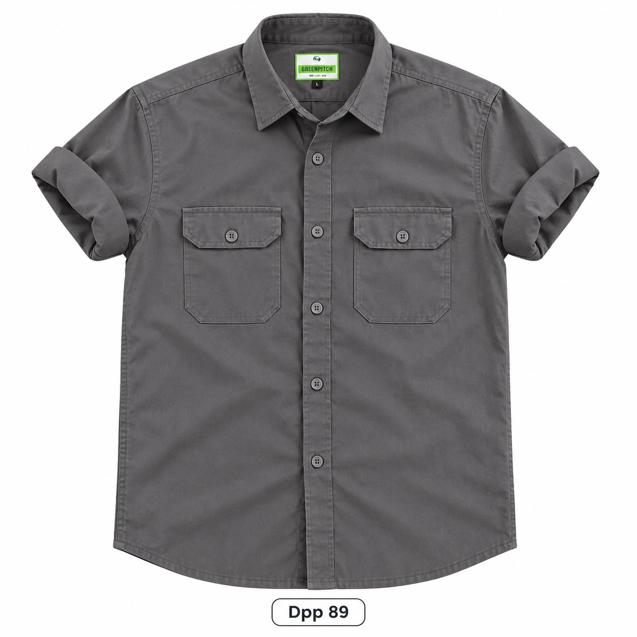 Trendy plain double pocket grey shirt -DPP 89
