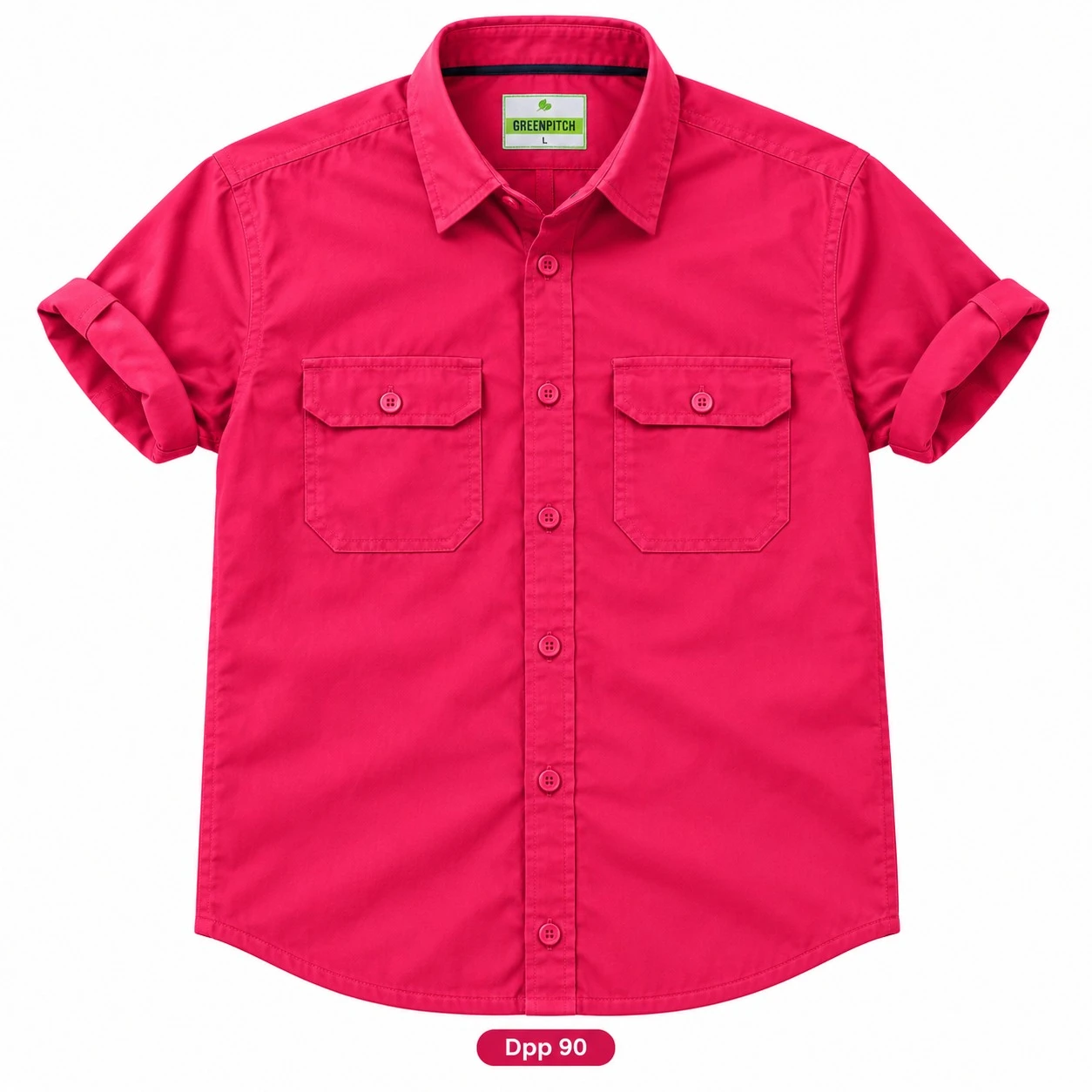 Trendy plain double pocket pink  shirt -DPP 90