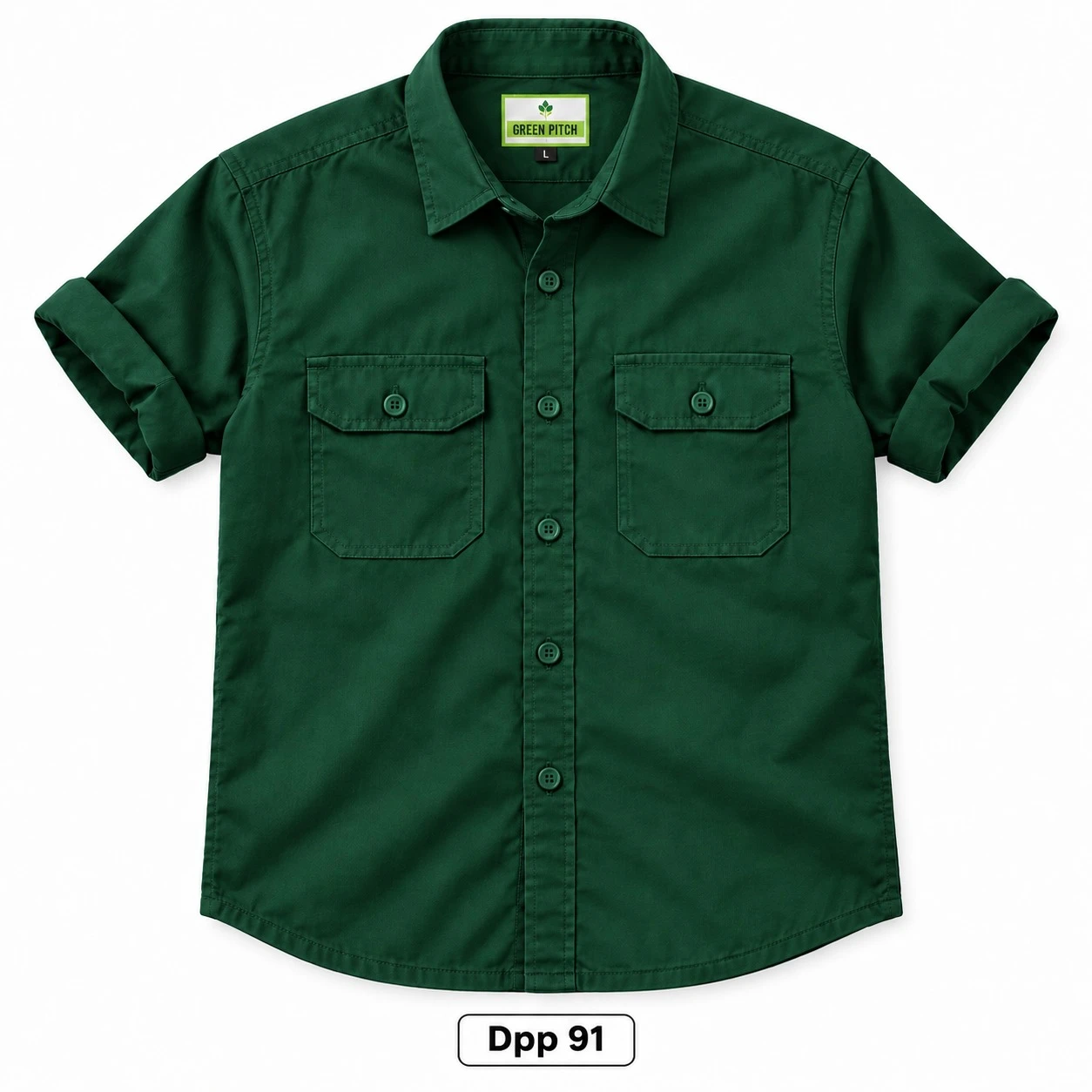 Trendy plain double pocket  bottle green shirt -DPP 91