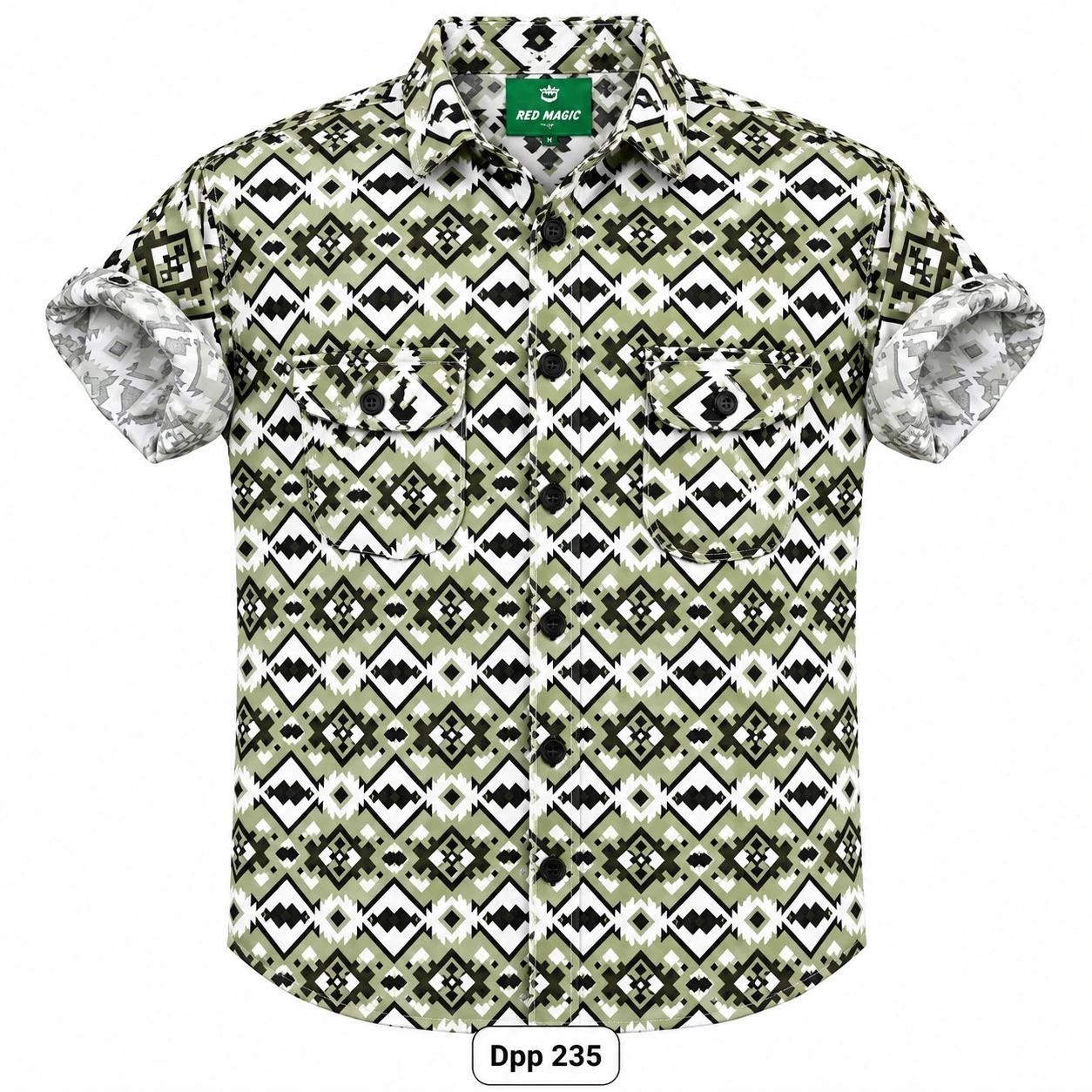 Trendy printed double pocket  green shirt -DPP 235