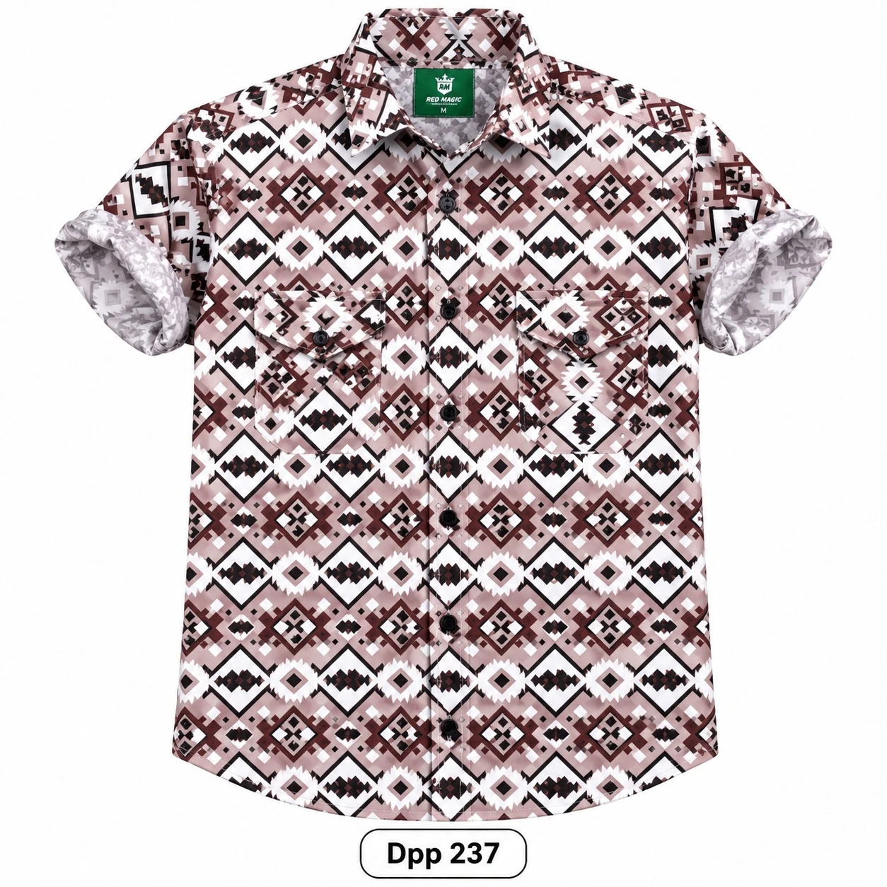 Trendy printed double pocket   pink shirt -DPP 237