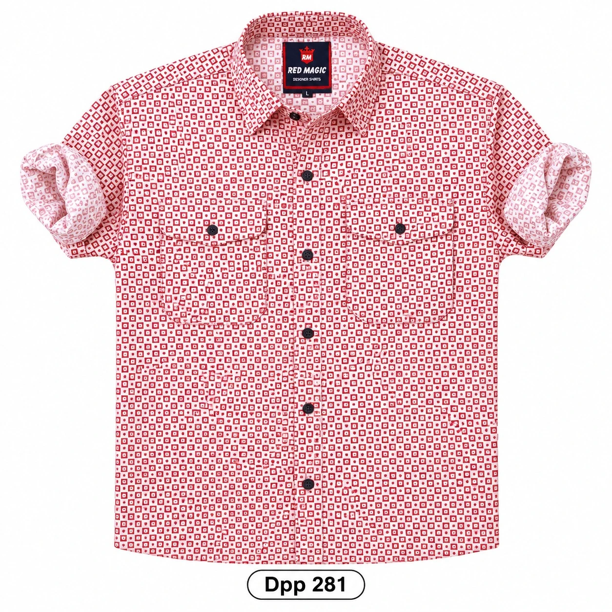 Trendy printed double pocket  red shirt -DPP 281