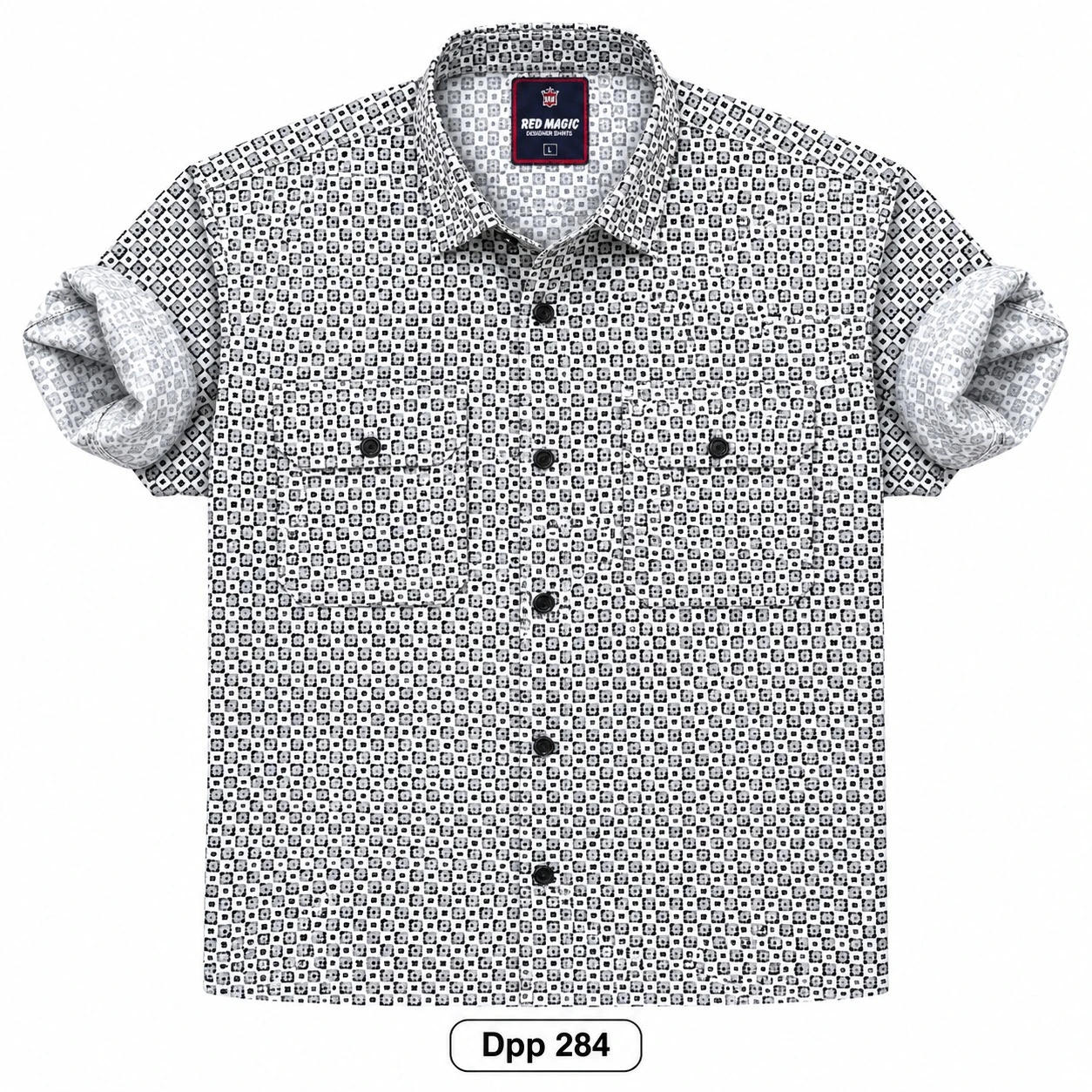 Trendy printed double pocket black shirt -DPP 284