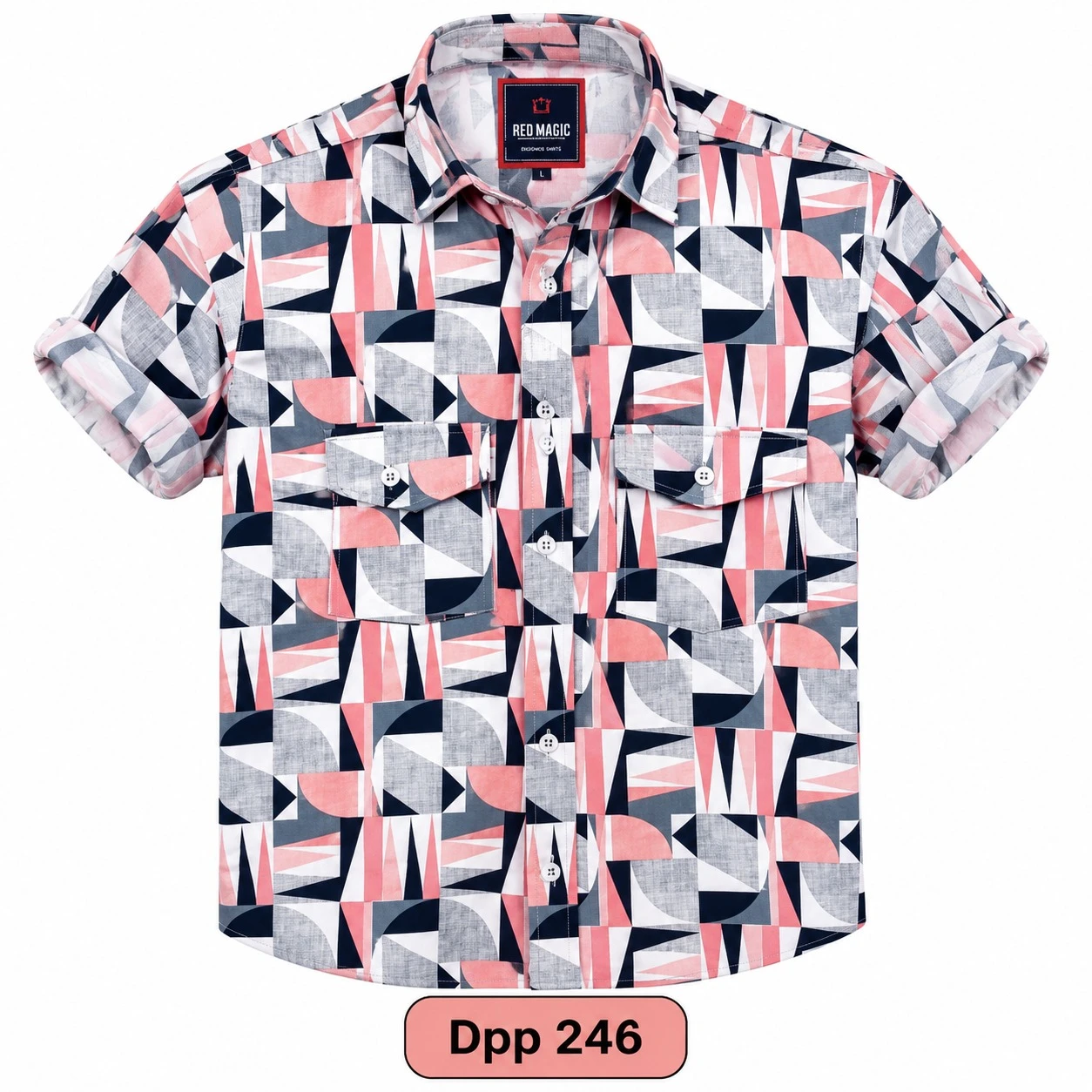 Trendy printed double pocket  pink shirt -DPP 246