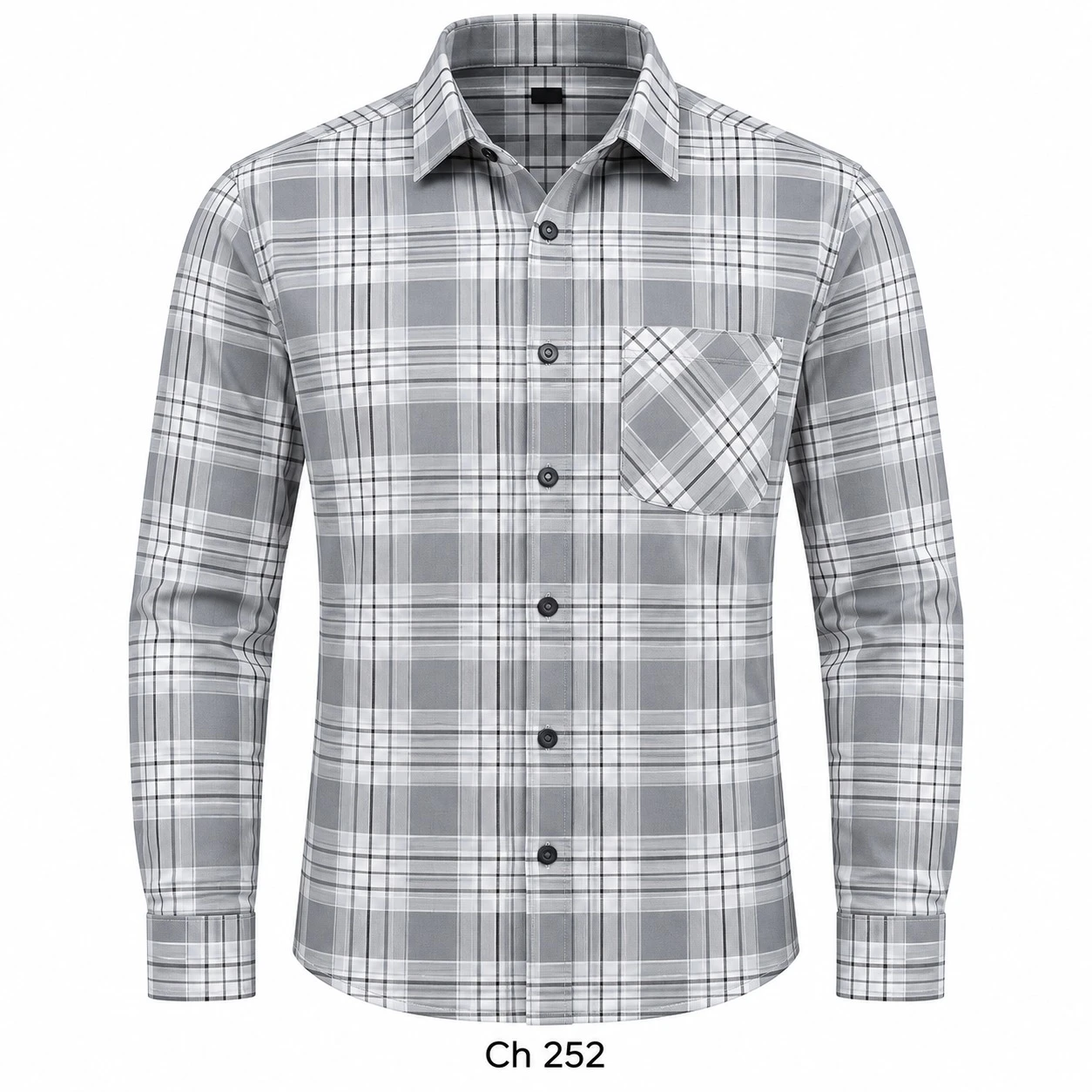 Formal checked full sleeve light grey  men's shirt -CH 252
