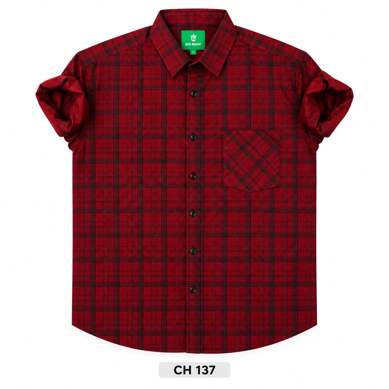 Formal checked men's red  shirt -CH 137