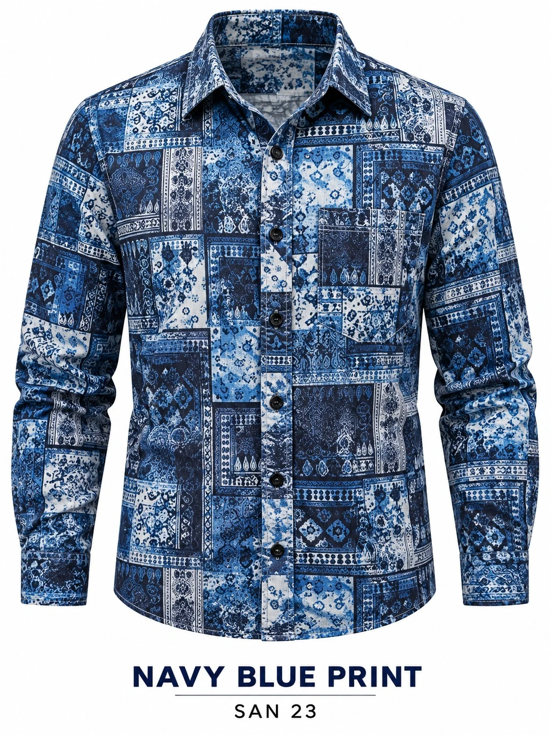 Casual printed  Navy blue shirt full sleeve - SAN 23