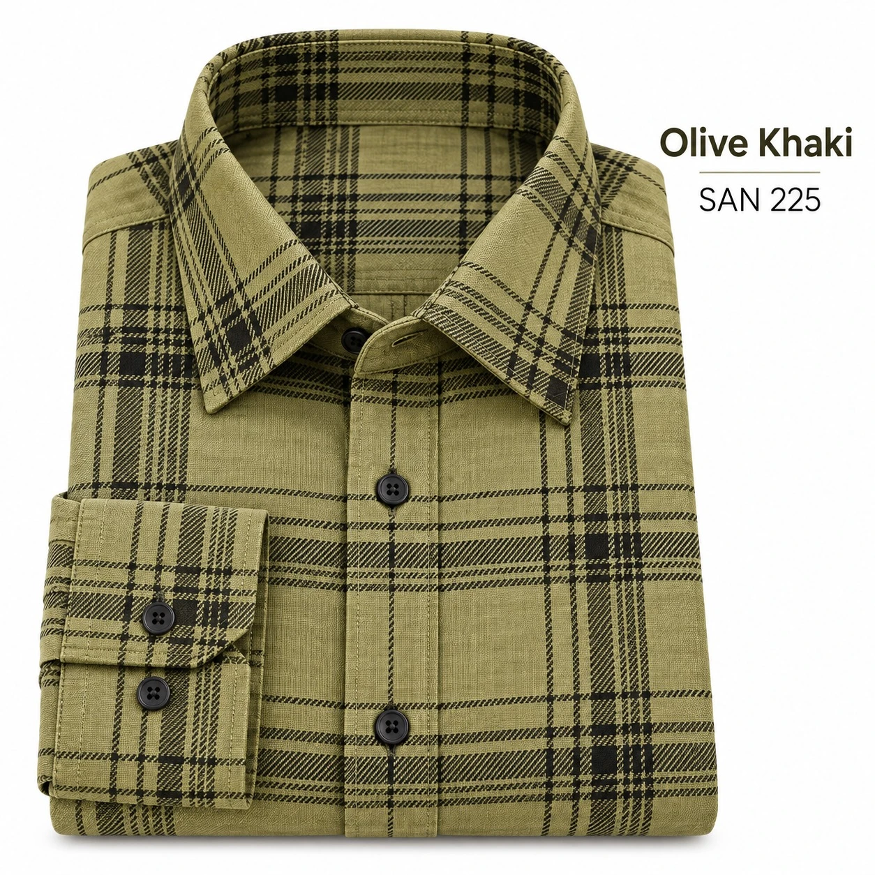 Trendy checked full sleeve olive khaki shirt -SAN 225