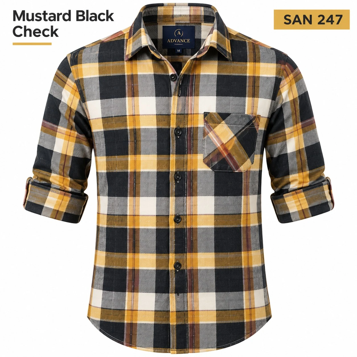 Trendy mustard black checked shirt -SAN 248