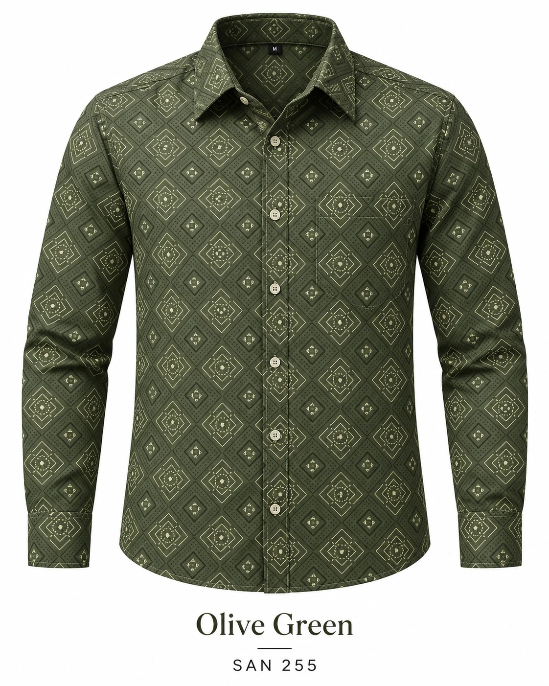 Trendy olive green printed shirt -SAN 255
