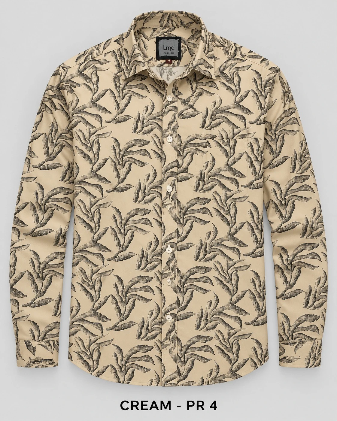 Trendy cream colour leaf printed shirt-L-PR 04